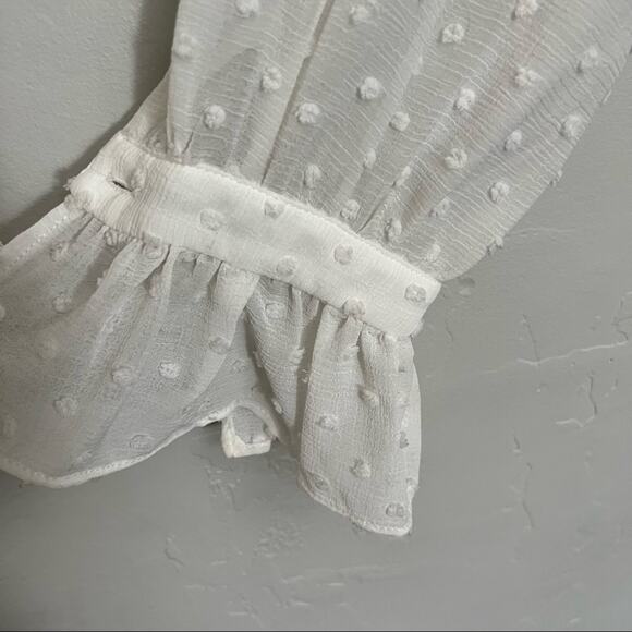 Lush Cropped White Polka Dot Cinched Ruffle Blouse - Picture 6 of 6